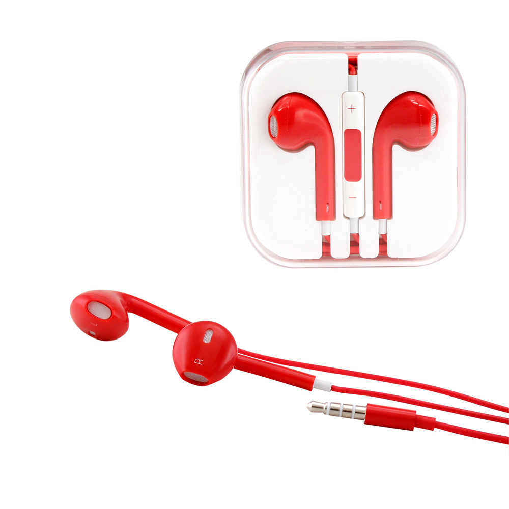 IPHONE AUX Style Stereo Earphone Headset with Mic and Volume Control (Red)